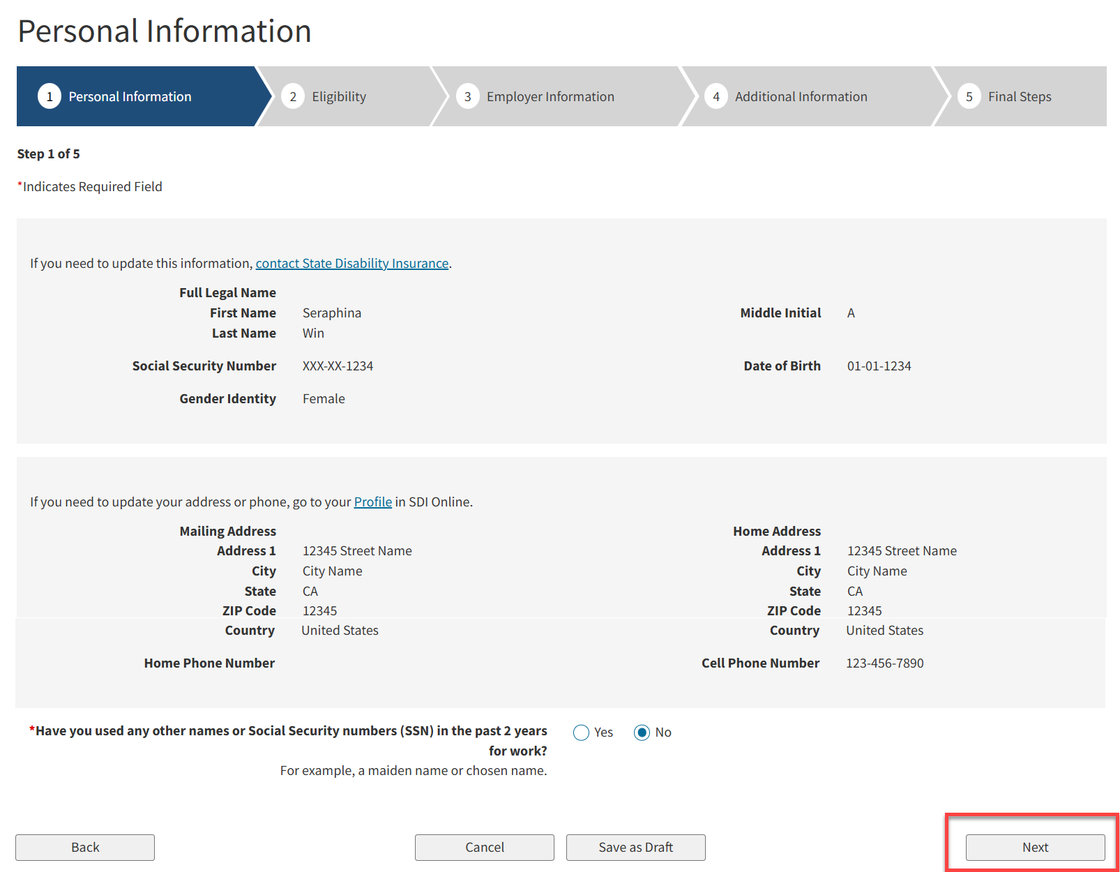 SDI 1 Personal Information