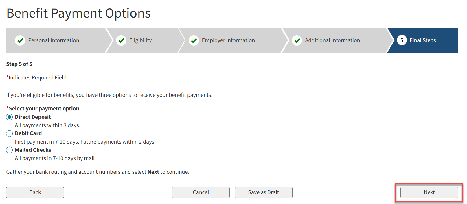 SDI Benefit Payment Options