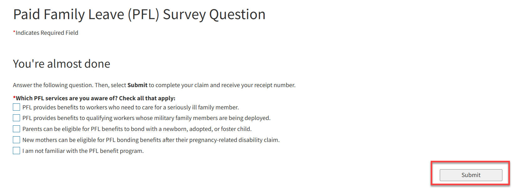 SDI PFL Survey Question